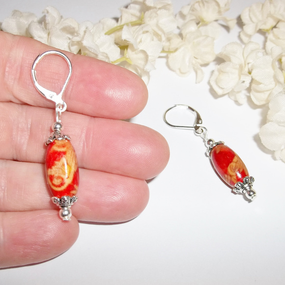 Earrings Wooden Red & Tan Bohemian Boho Set 4611 - Picture 1 of 6